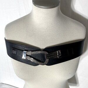 Black Silver Faux Leather Statement Belt